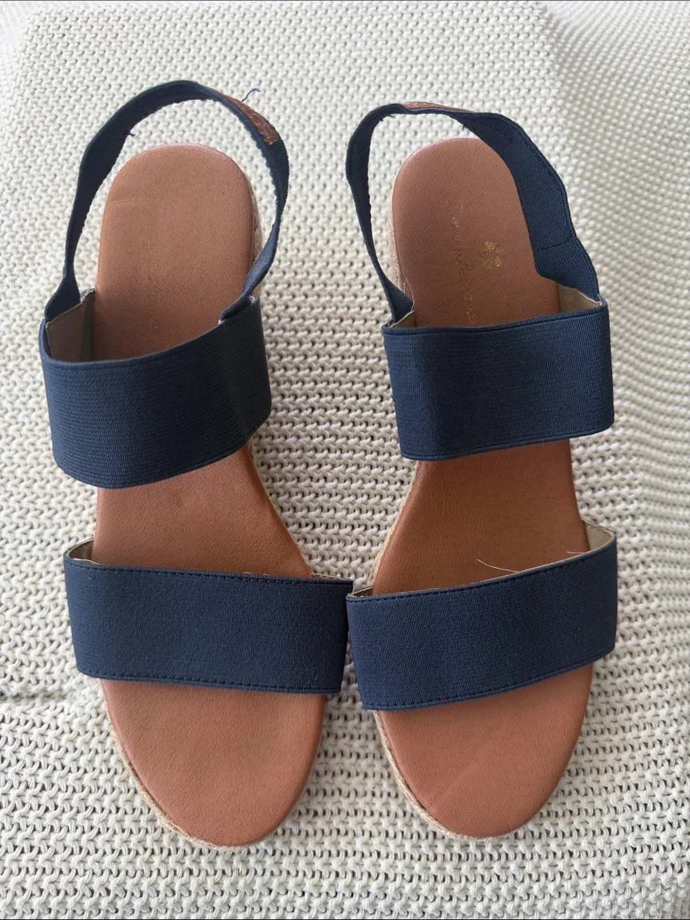 Tommy Bahama Navy Blue Espadrille Wedge Sandals Women Size 9 Stretch Strap